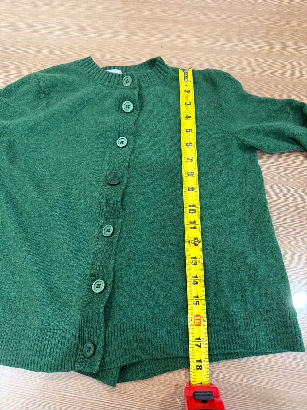 COS Women's Forest Green 100% Wool Cardigan Sweater Crew Neck Sz S Minimalist - Picture 5 of 8